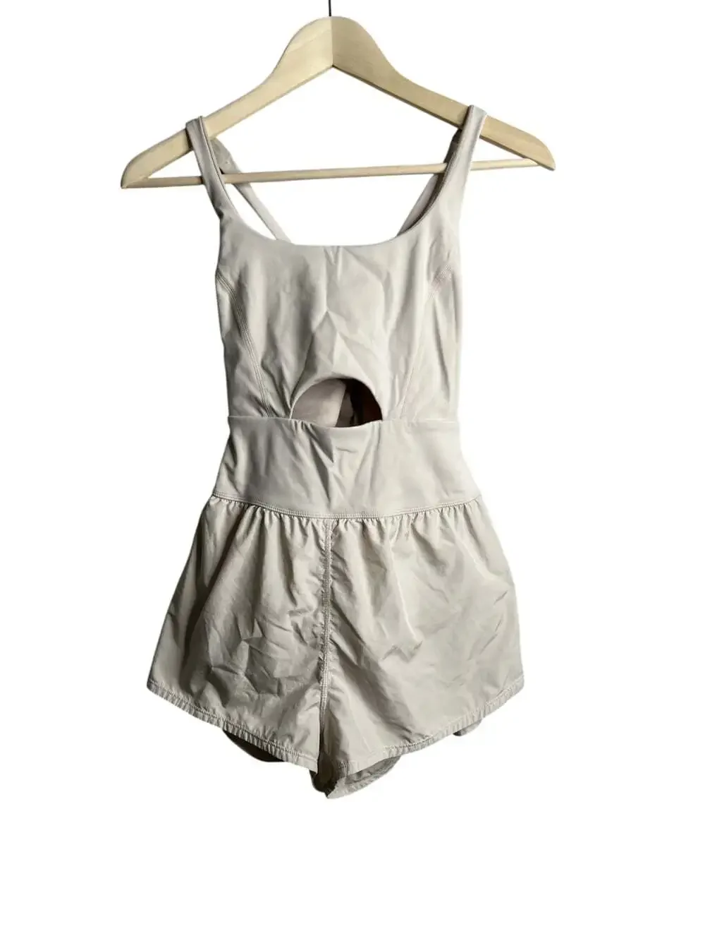 FP Movement Righteous Runsie Romper Beige Tan Cutout Exercise Small